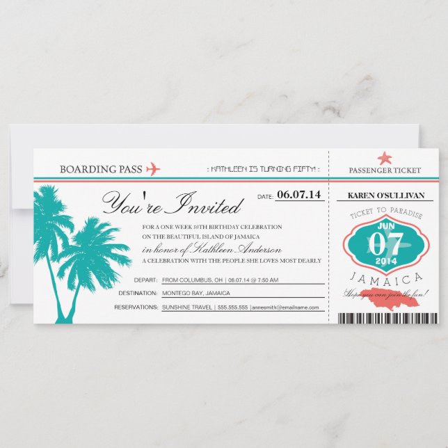 Carte d'embarquement Anniversaire JAMAÏQUE (Devant)