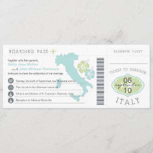 Carte d'embarquement au faire-part de mariage de