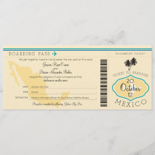 Carte d'embarquement au faire-part de mariage du
