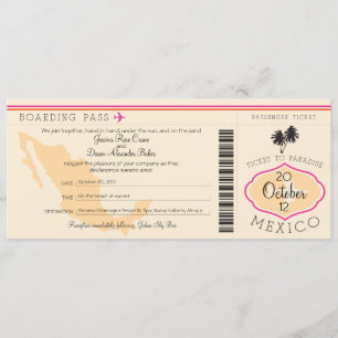Carte d'embarquement au faire-part de mariage du