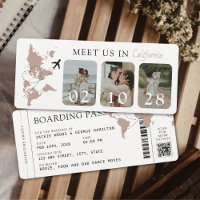 Carte d'embarquement Beige Neutre 3 Photos Mariage