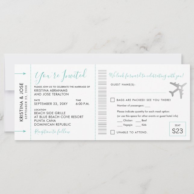 Carte d'embarquement Billet d'avion Invitation tou (Devant)