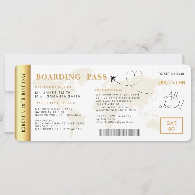 Carte d'embarquement Billets de vol Anniversaire (Devant)