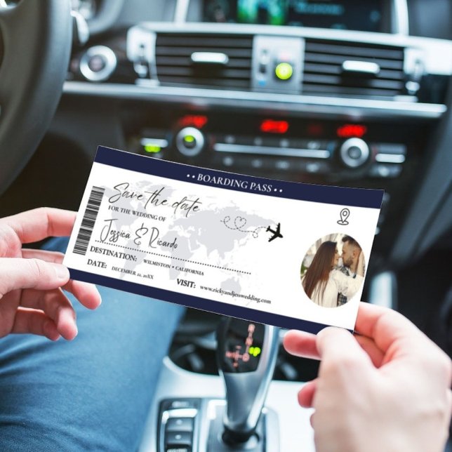 Carte d'embarquement bleu marine Mariage de billet (Créateur téléchargé)