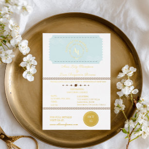 Carte d'embarquement Bleu Poussiéreux Mariage Cosm