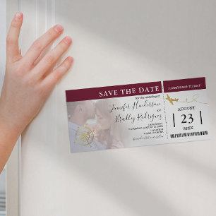 Carte d'embarquement   Burgundy Save the Date Phot