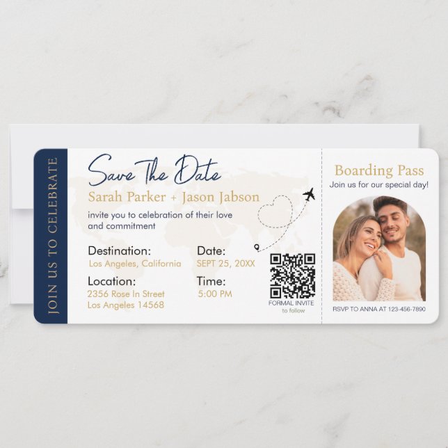 Carte d'embarquement Code QR de mariage de destina (Devant)