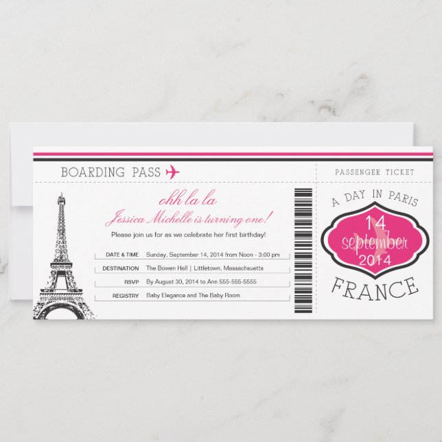 Carte d'embarquement d'anniversaire à Paris (Devant)