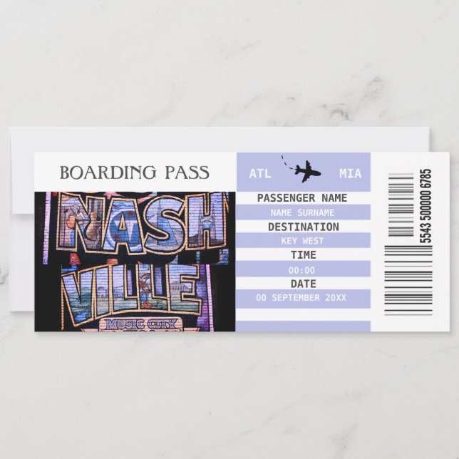 Carte d'embarquement d'avion de Nashville (Devant)