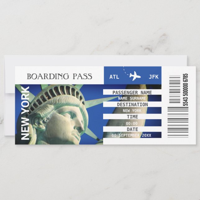 Carte d'embarquement d'avion New York week-end (Devant)