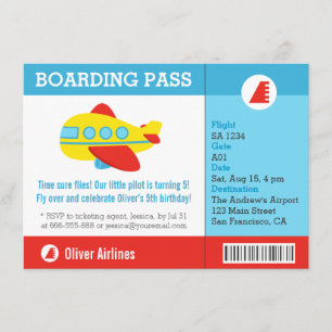 Carte d'embarquement d'avion pour une fête d'anniv