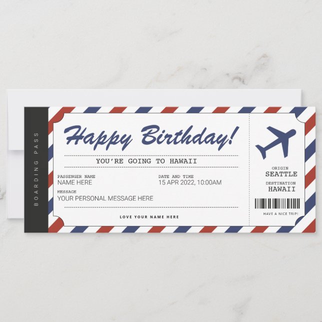 Carte d'embarquement de billet d'avion de surprise (Devant)