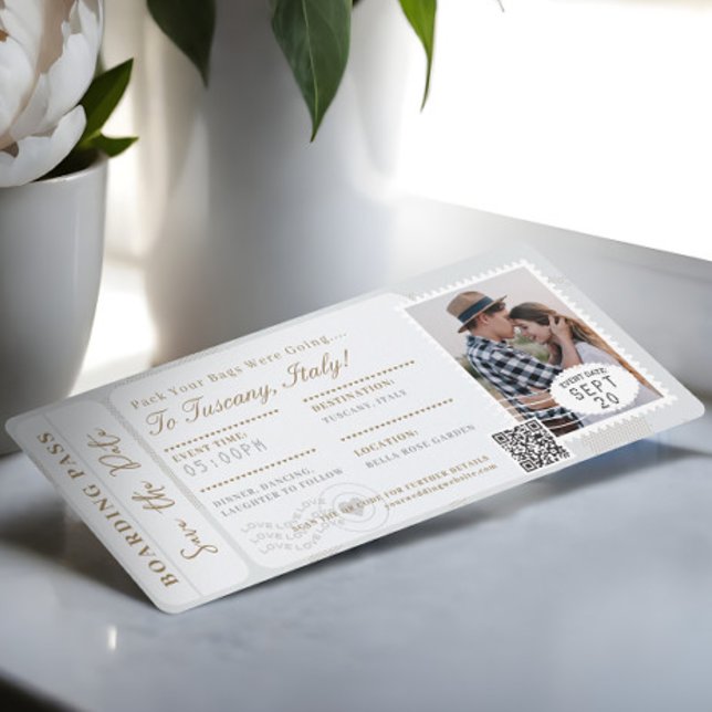 Carte d'embarquement de destination Billet d'avion (Destination Wedding Boarding Pass Plane Ticket Invitation)
