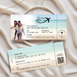 Carte d'embarquement de mariage à la plage avec co