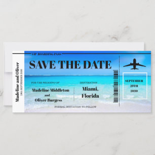 Carte d'embarquement de mariage à la plage tropica