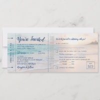 Carte d'embarquement de mariage au coucher du sole