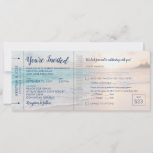Carte d'embarquement de mariage au coucher du sole