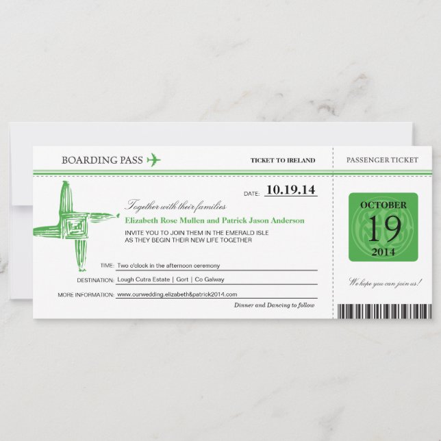 Carte d'embarquement de mariage de l'Irlande (Devant)
