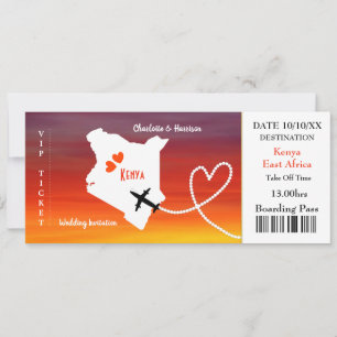 Carte d'embarquement de mariage Destination Kenya