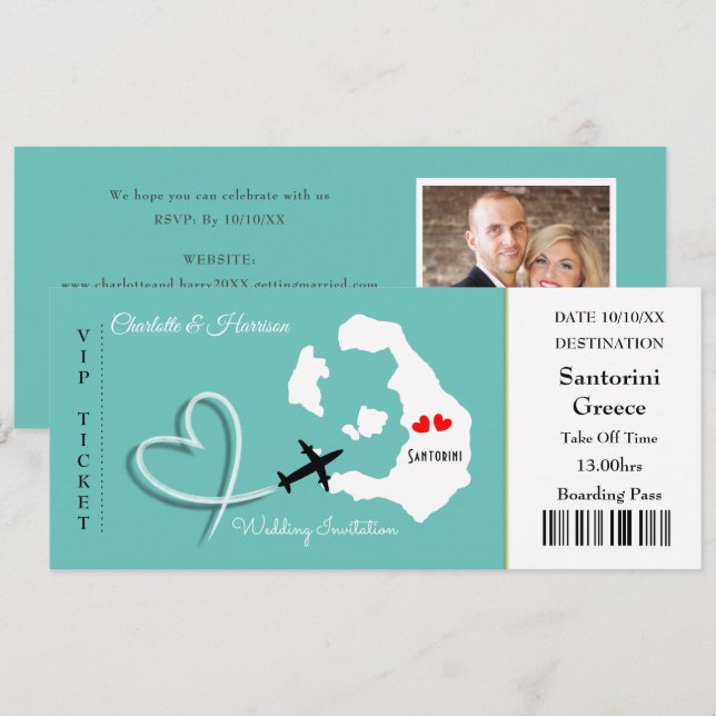 Carte d'embarquement de mariage Destination Santor (Devant / Derrière)