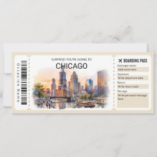 Carte d'embarquement de voyage à Chicago modifiabl