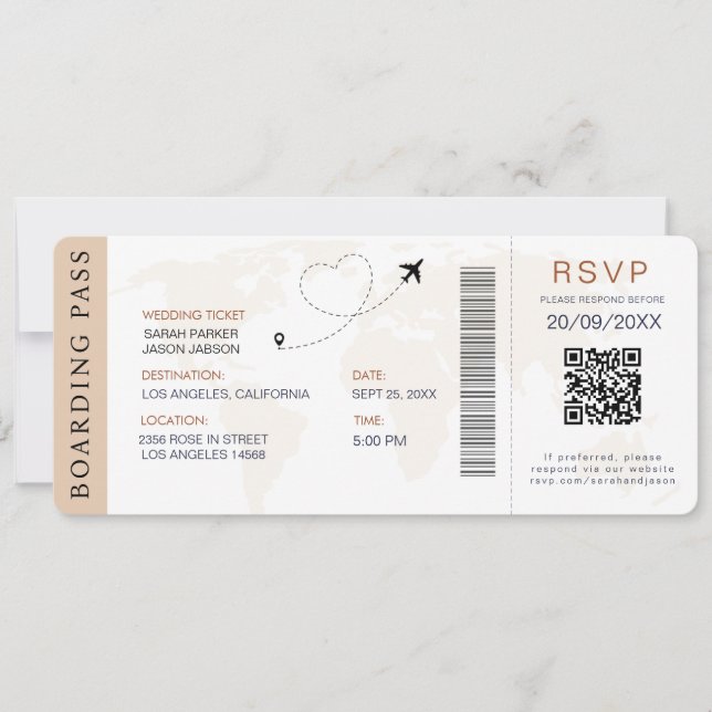 Carte d'embarquement Destination Mariage Code QR R (Devant)