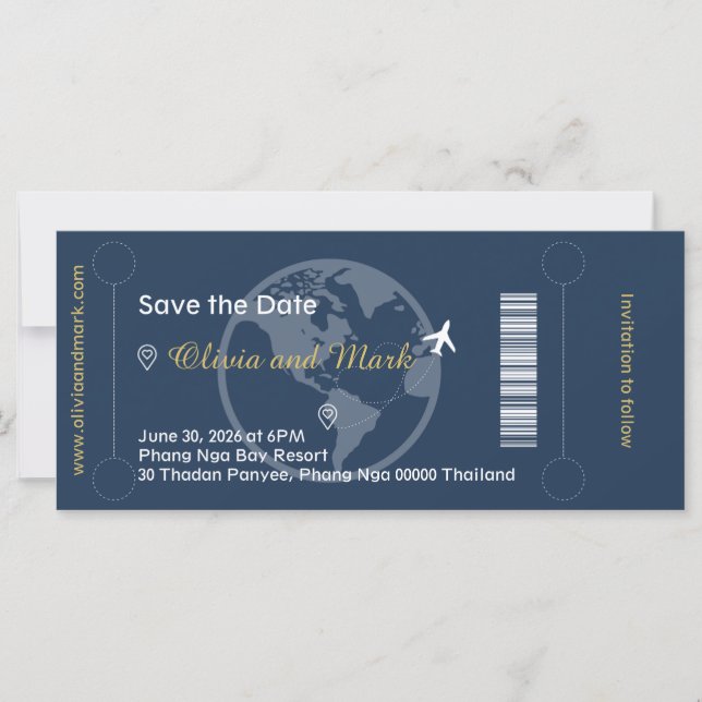 Carte d'embarquement Enregistrer la date - Marine  (Devant)