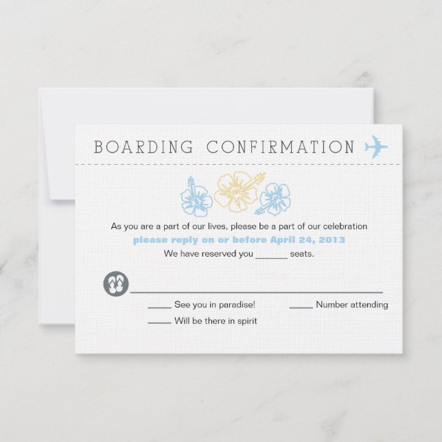 Carte d'embarquement Fleur d'Hibiscus RSVP (Devant)