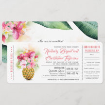 Carte d'embarquement Fleurs Ananas Mariage Tickets