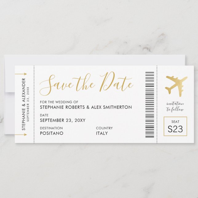 Carte d'embarquement Gold Destination Wedding (Devant)