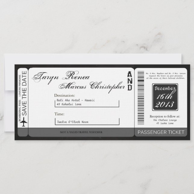 Carte d'embarquement Linen Faire-part de mariage C (Devant)