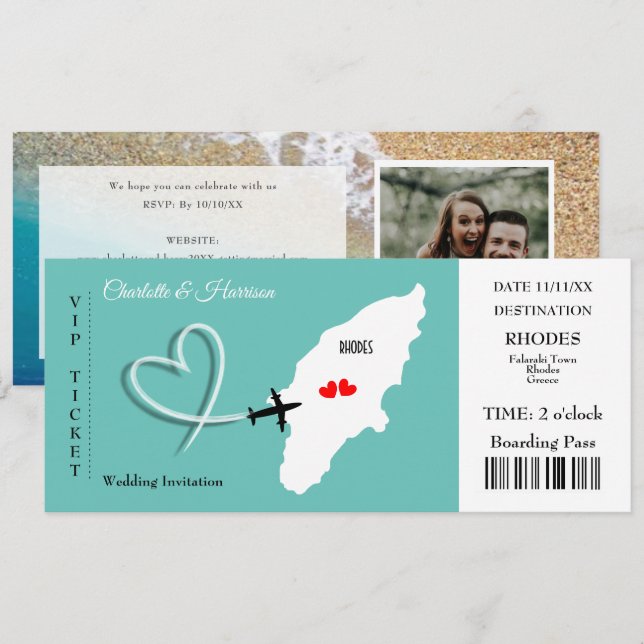 Carte d'embarquement Mariage de destination Rhodes (Devant / Derrière)