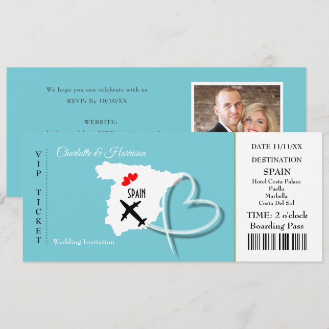 Carte d'embarquement Mariage Destination Espagne (Devant / Derrière)