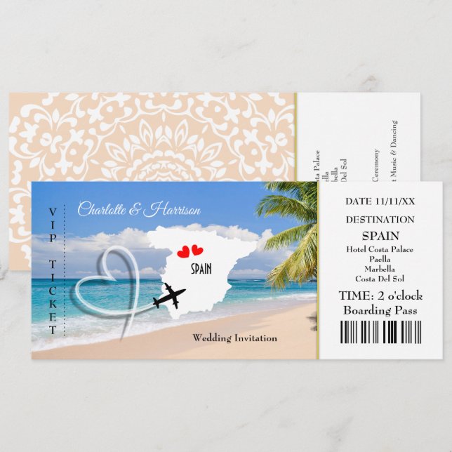 Carte d'embarquement Mariage Destination Espagne (Devant / Derrière)