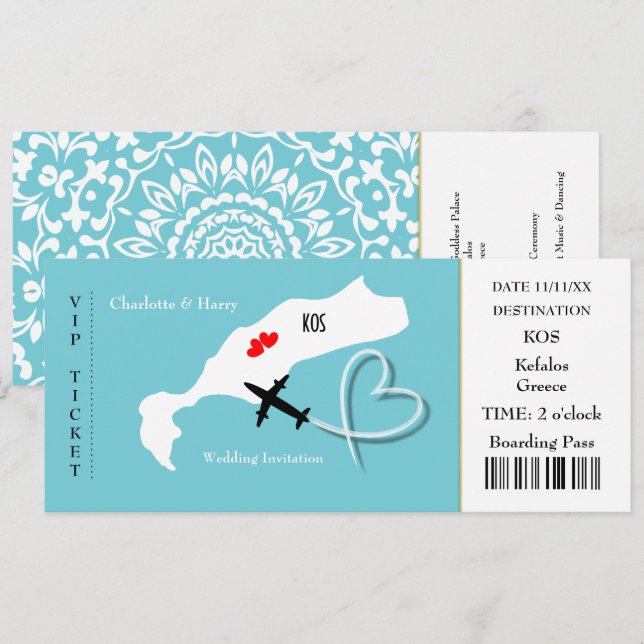 Carte d'embarquement Mariage Destination Kos (Devant / Derrière)