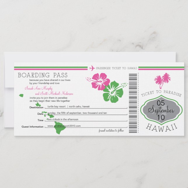 Carte d'embarquement mariage pour Hawaii (Devant)