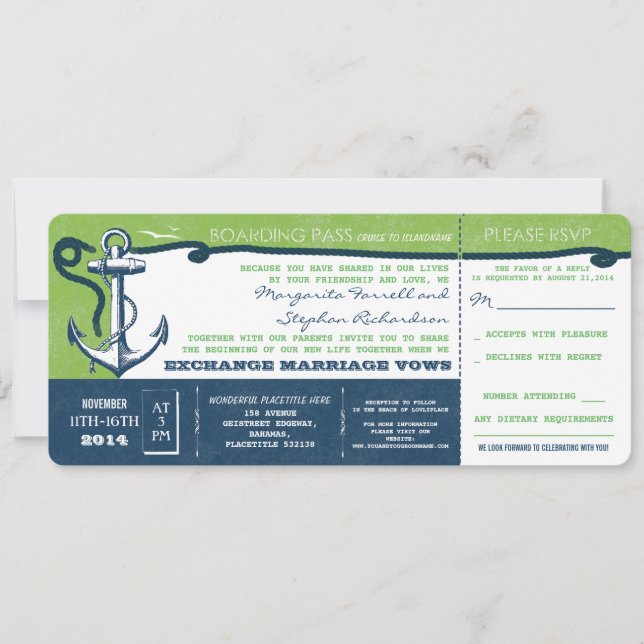 Carte d'embarquement mariage vintage avec RSVP (Devant)