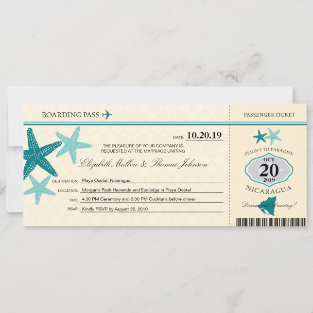 Carte d'embarquement Nicaragua turquoise et crème  (Devant)