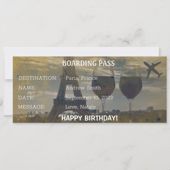 Carte d'embarquement Paris Anniversaire surprise (Devant)