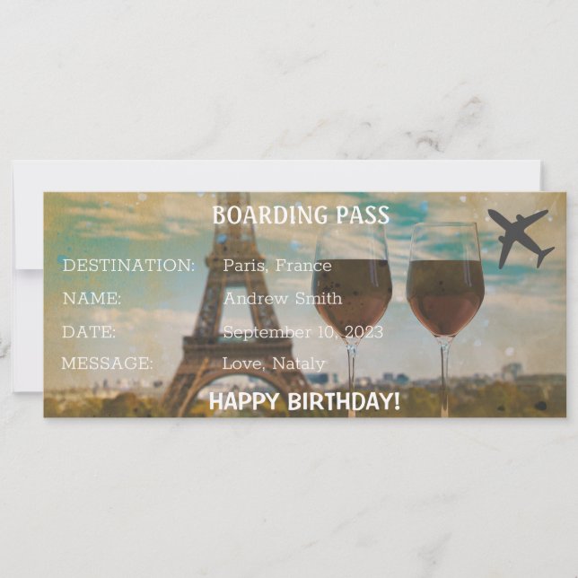 Carte d'embarquement Paris Anniversaire surprise (Devant)