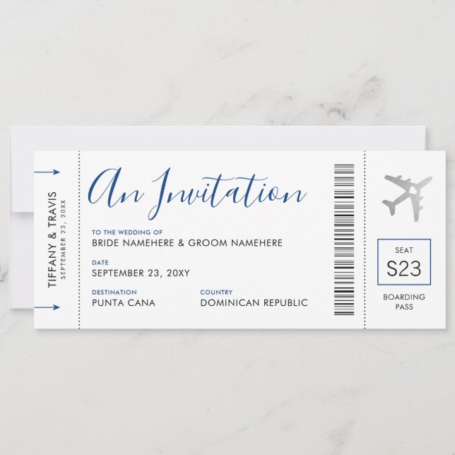 Carte d'embarquement Plane Billetterie Destination (Devant)