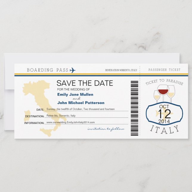 Carte d'embarquement pour Italie Faire-part de mar (Devant)