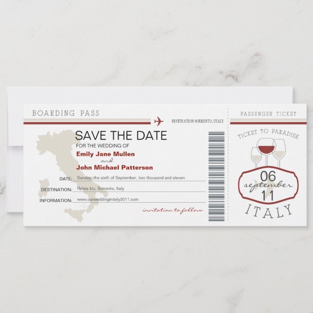 Carte d'embarquement pour Italie Faire-part de mar (Devant)