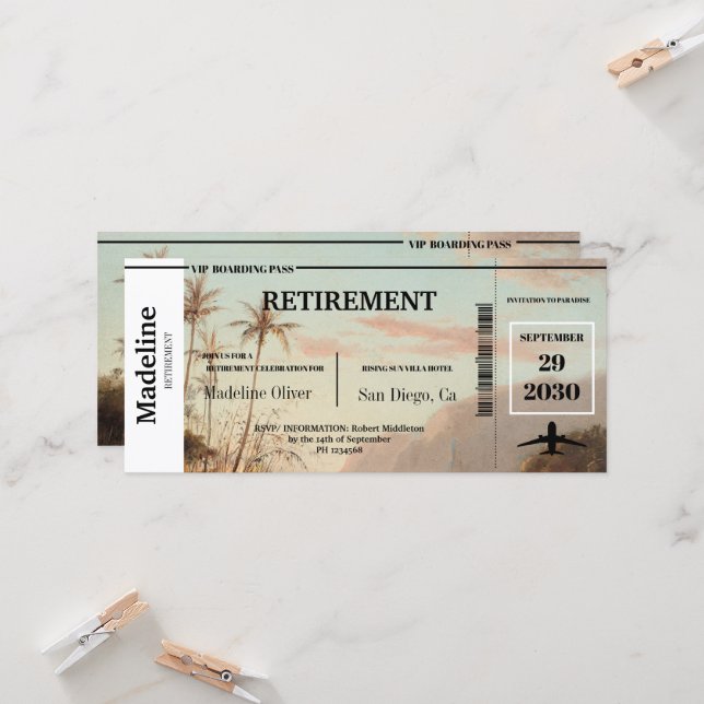 Carte d'embarquement pour la retraite Île tropical (Devant/Arrière en situation)