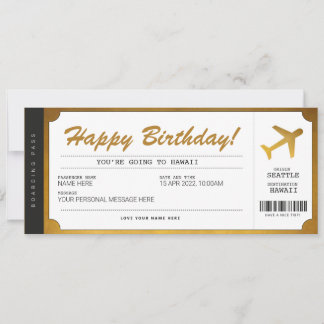 Carte d'embarquement pour un billet d'avion en or 