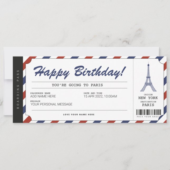 Carte d'embarquement pour un voyage surprise à Par (Devant)