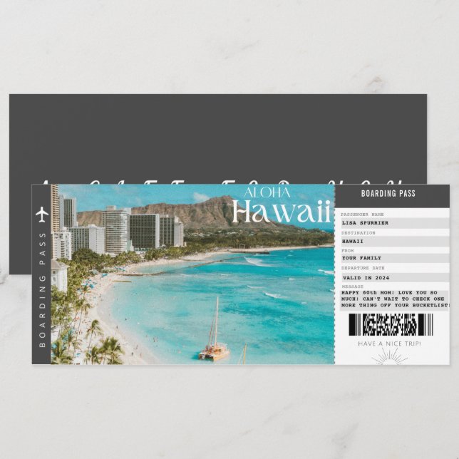Carte d'embarquement pour voyage à Hawaï Vacances  (Devant / Derrière)