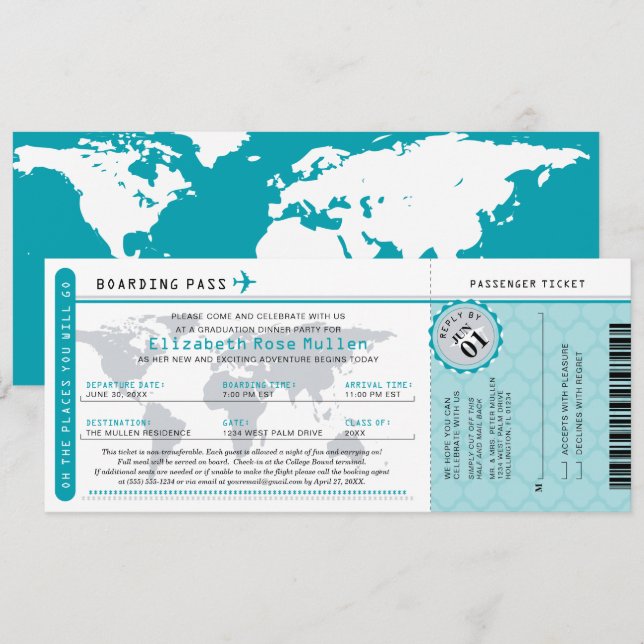 Carte d'embarquement pour voyageur du monde turquo (Devant / Derrière)