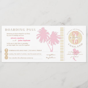 Carte d'embarquement rose et jaune au mariage de