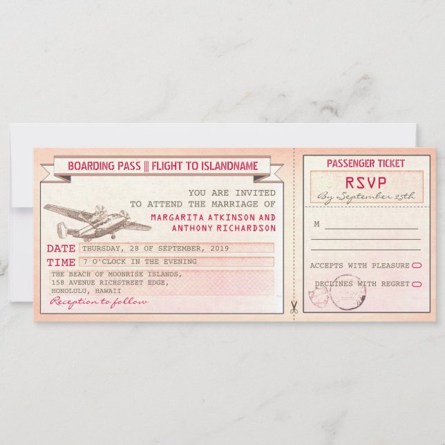 carte d'embarquement rose ticket-invitations de ma (Devant)
